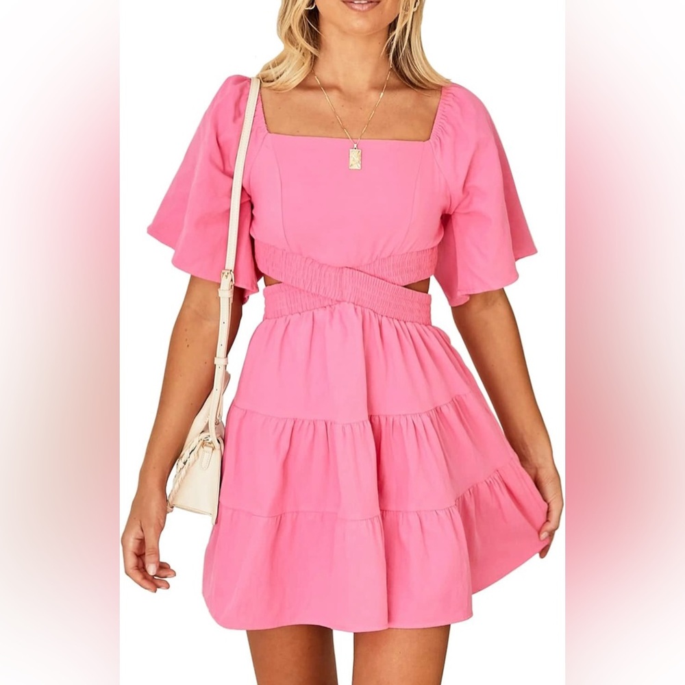 Shy Velvet square neck cutout pink mini dress size M